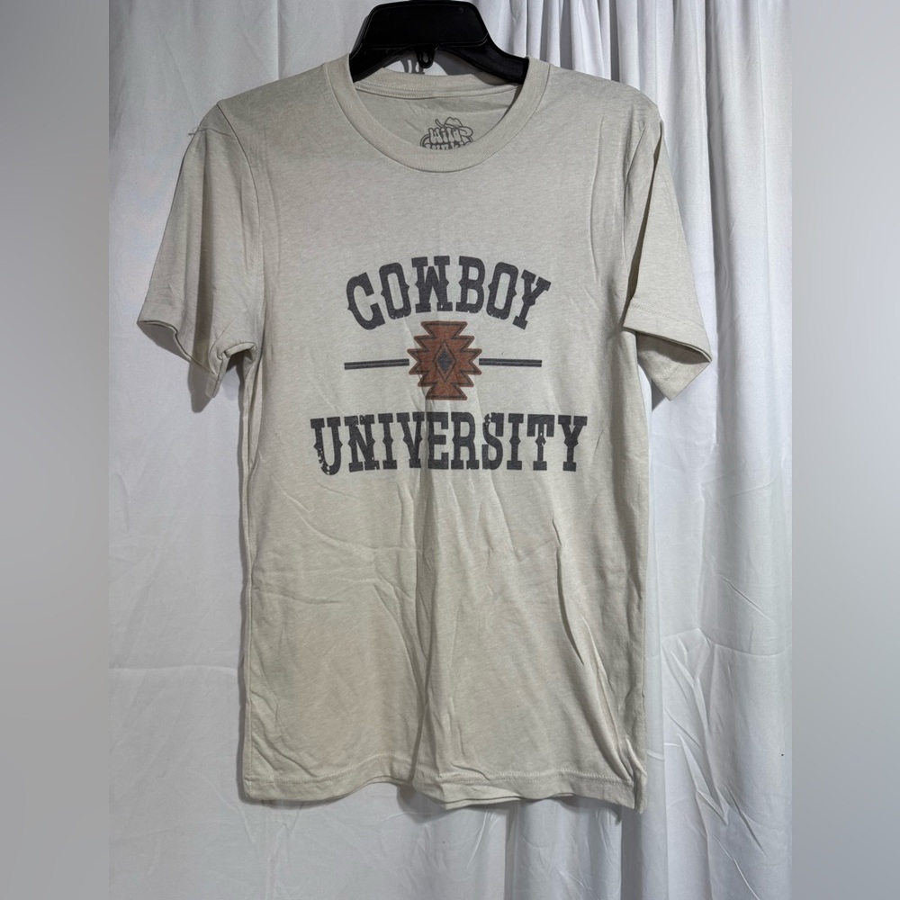 Cowboy University Beige T-Shirt sz S (8VY)